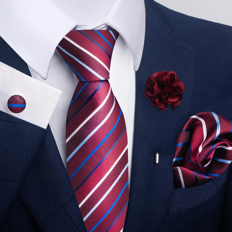 Luxury Men’s Floral Paisley Tie Set – Black & Gold Necktie with Matching Pocket Square, Cufflinks & Brooch | Elegant Wedding, Business, Dinner & Cocktail Look
