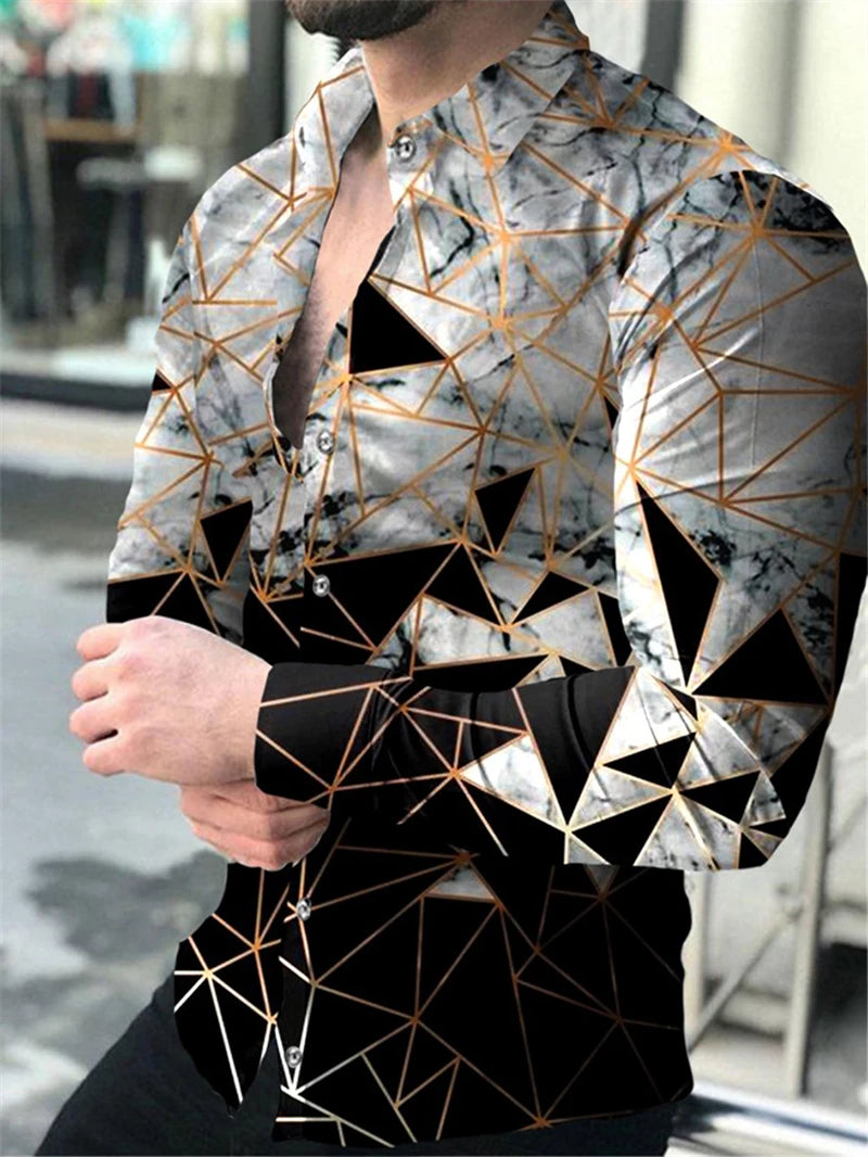 Luxury Floral Print Long Sleeve Shirt for Men – Casual Party Style, Button-Up Turn-Down Collar
