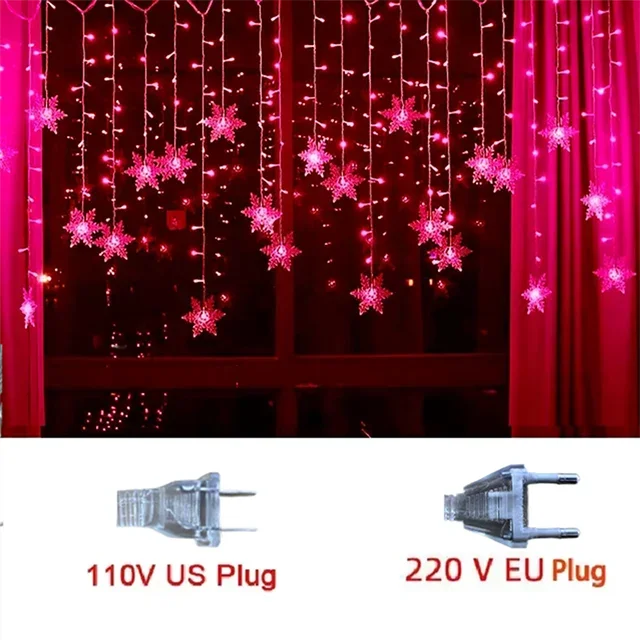Christmas Decorations Snowflake Window Curtain Garlands Led Icicle Fairy Lights Flashing 8 Modes Eu-Plug New Year