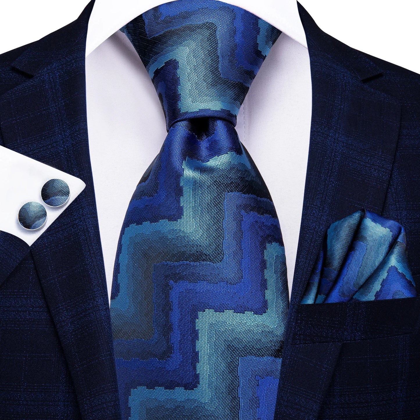 Burgundy Brown & Black Paisley Striped Silk Tie Set – Necktie + Pocket Square + Cufflinks – Formal Gift Set for Men