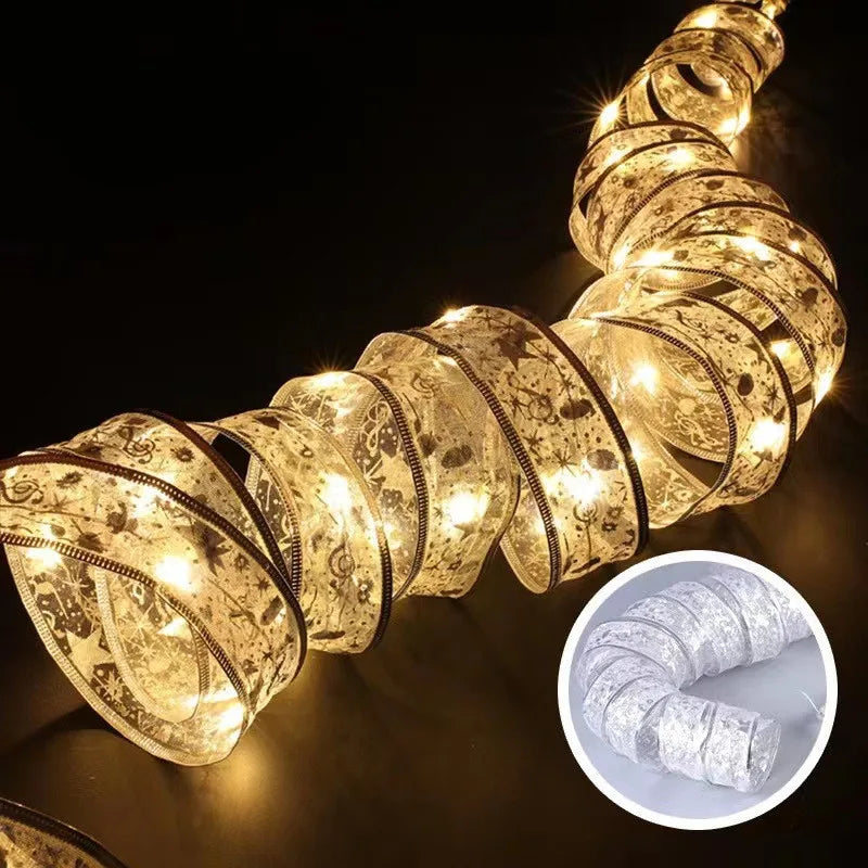 Christmas Decoration LED Ribbon Fairy Lights Christmas Tree Ornaments for Home DIY Bows Light String Navidad New Year 2025