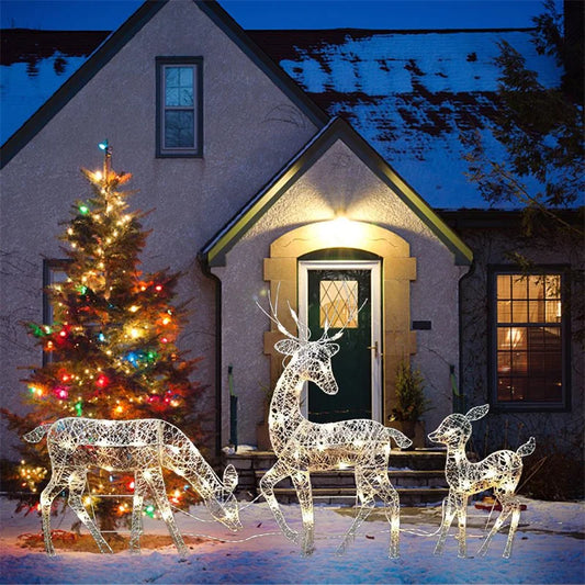 LED Light Iron Art Deer Christmas Garden Decor Glowing Glitter Reindeer Xmas Home Outdoor Yard Ornament Decoration