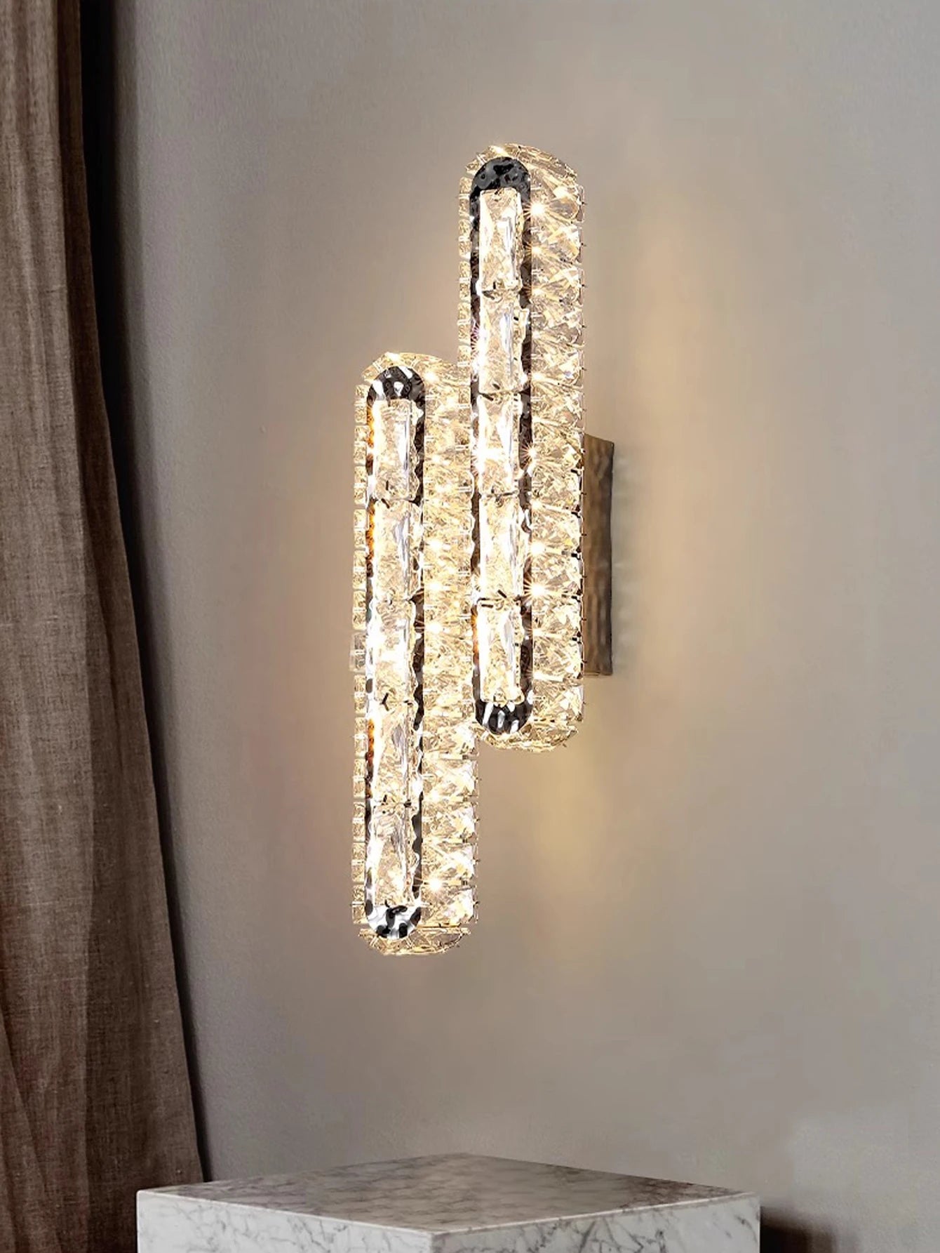 Gold/Silver Stainless Steel, Single/Double Row Crystal Wall Sconce for Hotel,Living Room,Bedroom,Wall Sconce,Lamps and Lanterns.