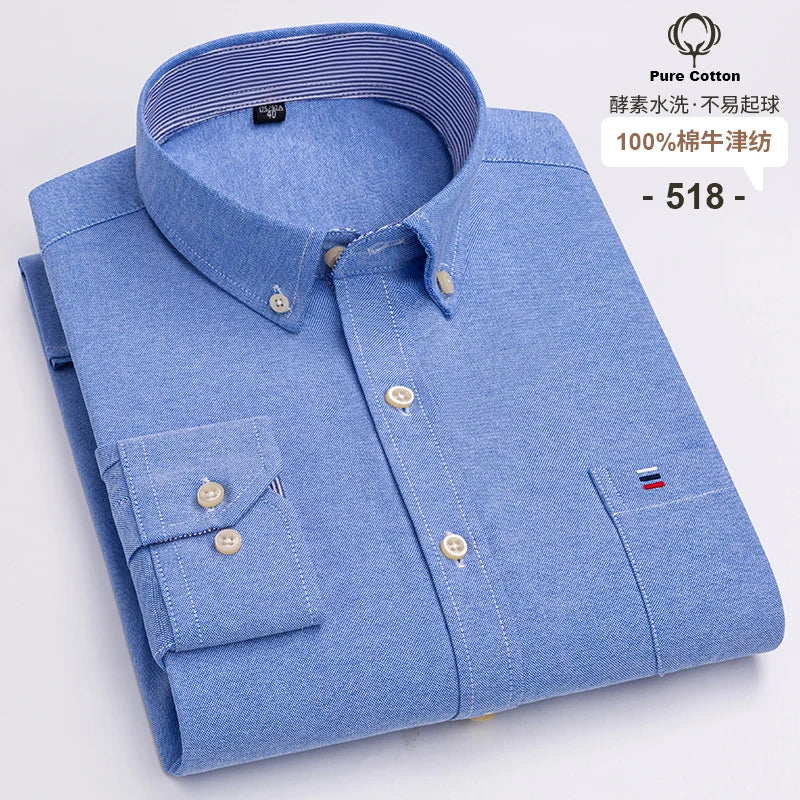 100% Cotton Oxford Long Sleeve Men's Plaid Dress Shirt – Regular Fit Formal Shirt with Pocket (S–7XL)