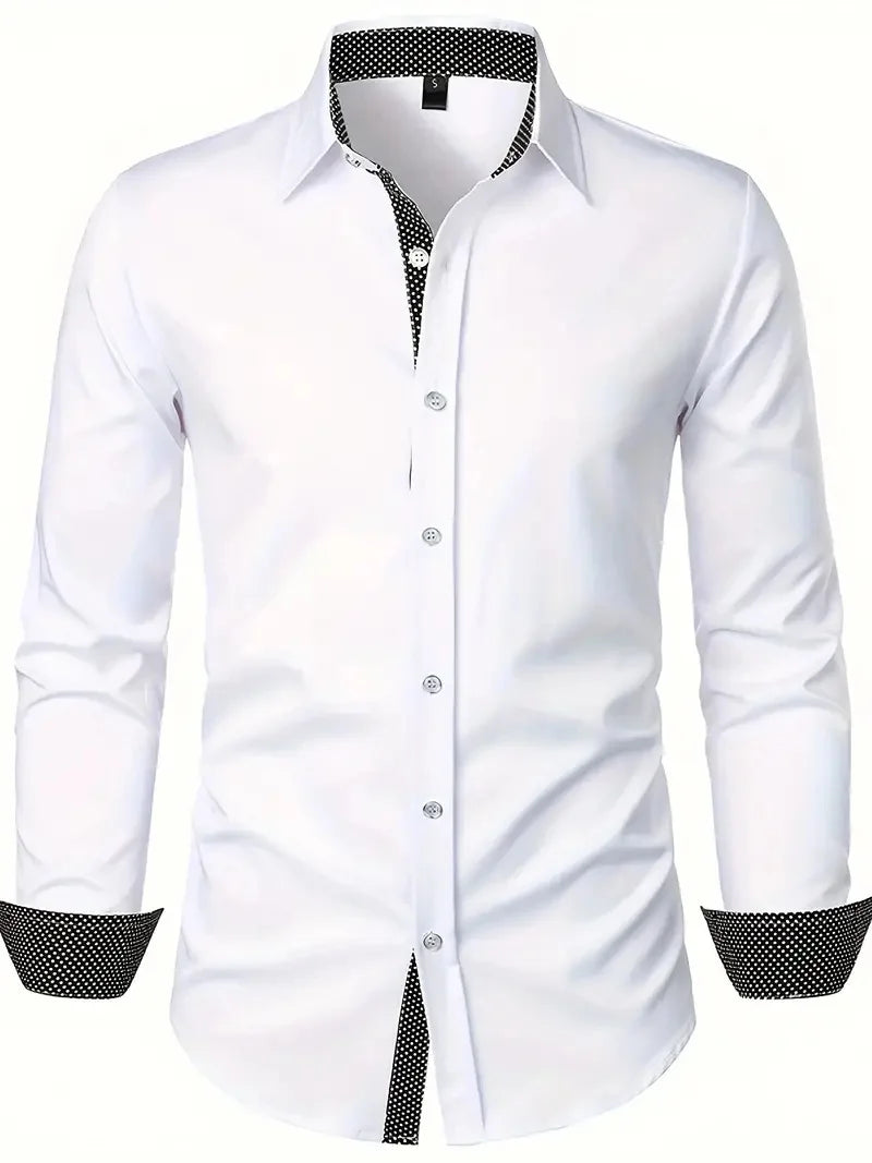 Men’s Polka Dot Slim Fit Shirt – Long Sleeve Lapel Collar Casual Shirt for Young Men