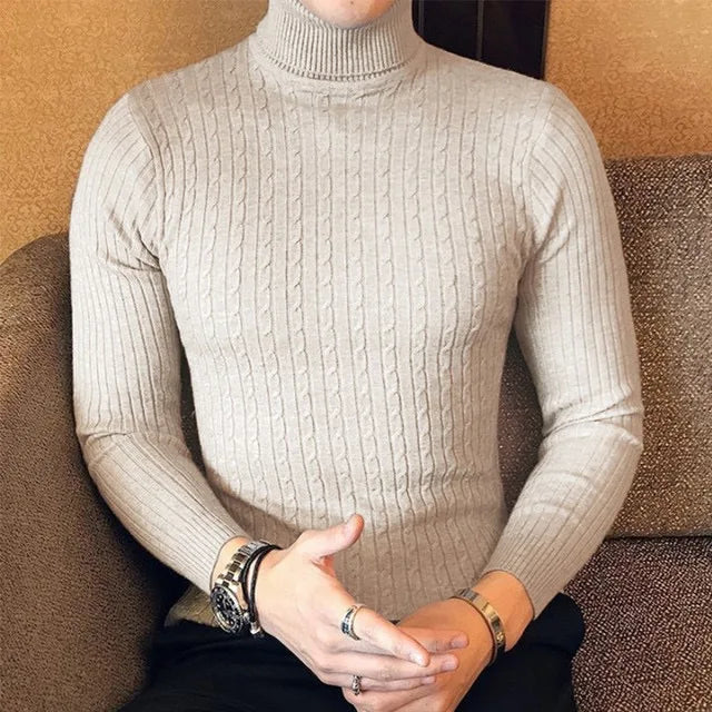 Men’s Winter Turtleneck Sweater – Thick Warm Slim Fit Knitwear with Double Collar