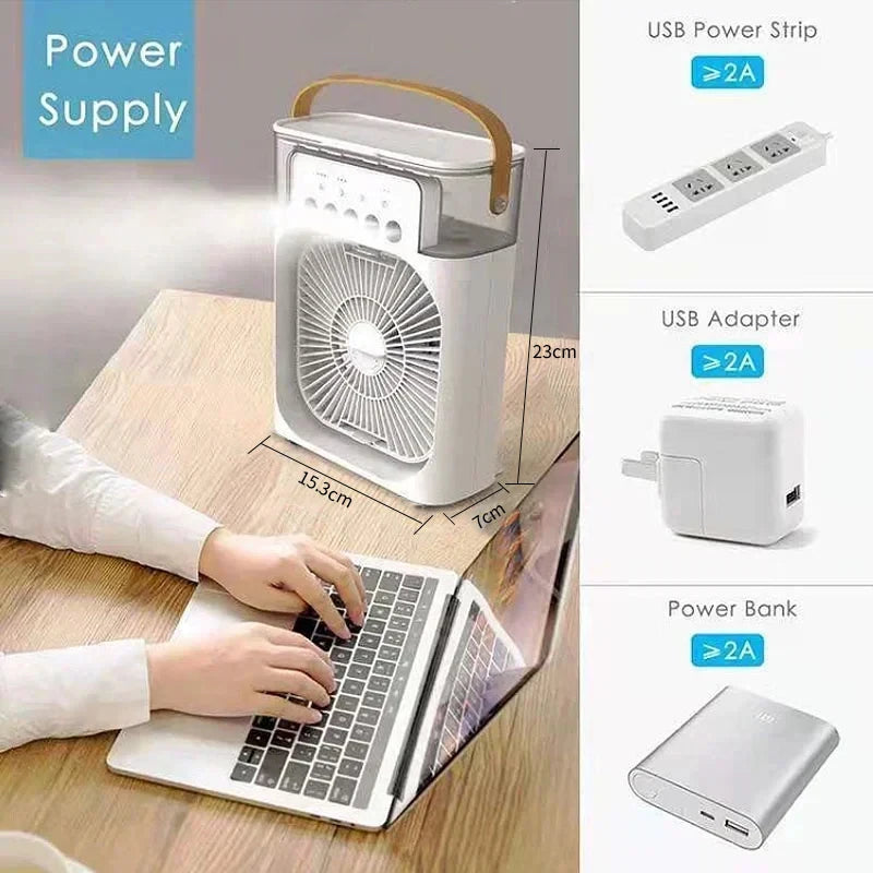3-in-1 Portable Air Cooler Fan with Humidifier & 7-Color LED Night Light β USB Rechargeable Mini AC for Home, Office & Travel