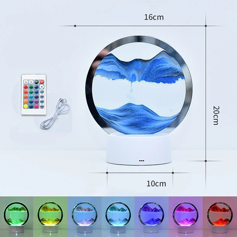 LED RGB 3D Moving Sand Art Lamp – 16-Color Quicksand Night Light with Remote & Touch Control