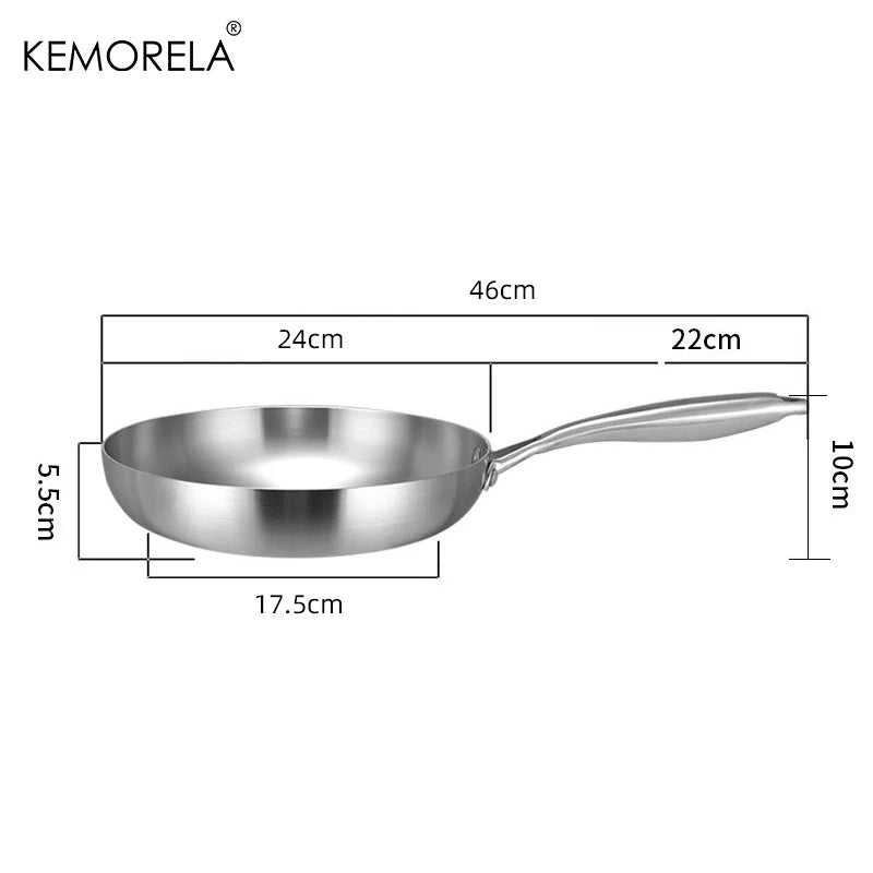 24CM Frying Pan, 304 Stainless Steel 2MM Thick Wok Pan, 5-Ply Steel Skillet – Professional Grade Cooking Pot
