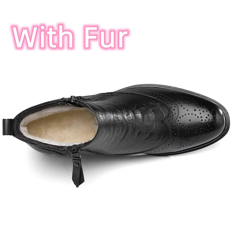 Genuine Leather Men’s Side-Zip Ankle Boots – Warm Plush Lined Winter Fashion