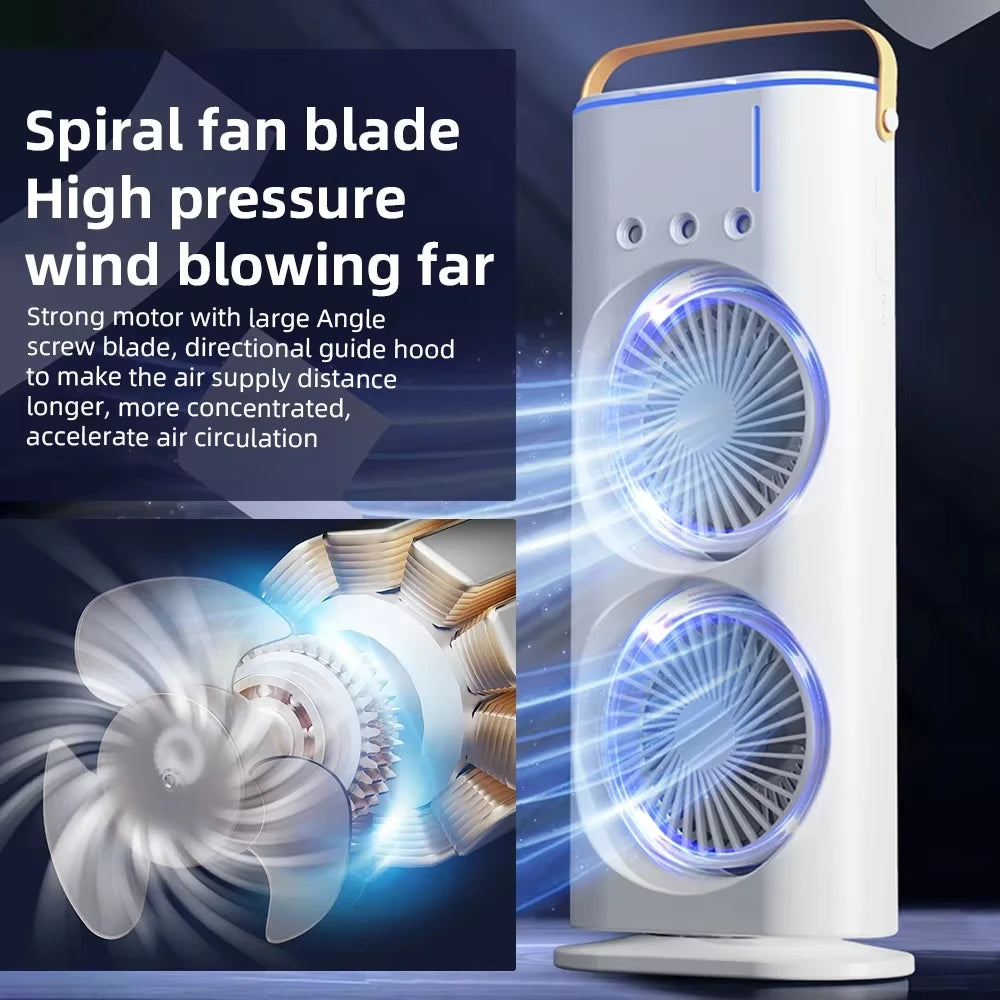 Xiaomi MIJIA Dual-Head Spray Cooling Fan – Portable USB Air Conditioner Tower Fan with LED Lights, Remote Control & Rechargeable Battery