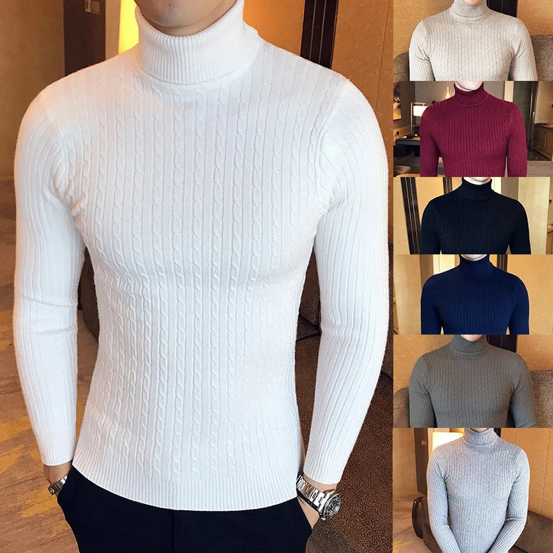 Men’s Winter Turtleneck Sweater – Thick Warm Slim Fit Knitwear with Double Collar