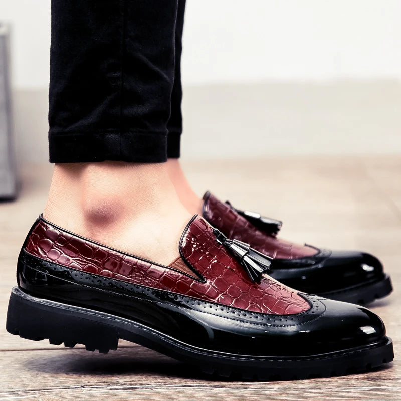 Men’s Luxury Bean Shoes – Business Casual Crocodile Print Leather, Size 46