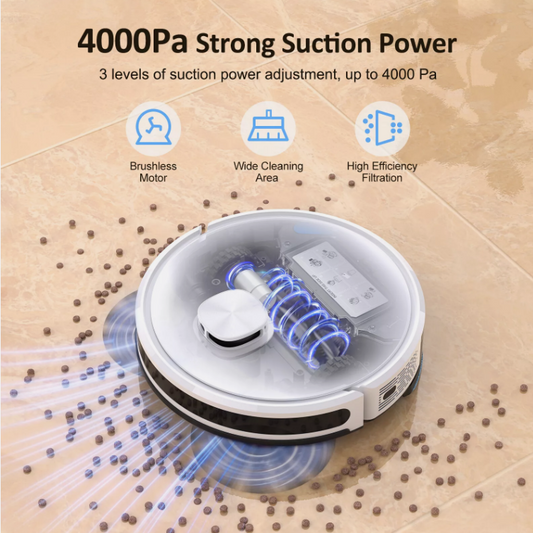 Laser Robot Vacuum Cleaner & Mop - 4000Pa Suction, Precision Mapping, Self-Charging, WiFi/App Control, Smart Navigation - Ideal for Pet Hair & Carpets BRANDED