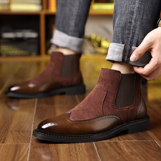 Men’s Matte Leather Pointed Ankle Boots – Designer Business Casual Autumn/Winter Fashion Boots BRANDED