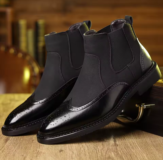 Men’s Matte Leather Pointed Ankle Boots – Designer Business Casual Autumn/Winter Fashion Boots BRANDED