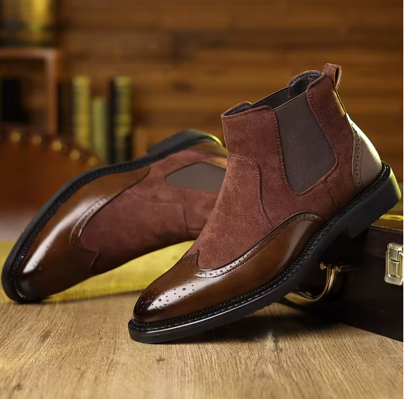 Men’s Matte Leather Pointed Ankle Boots – Designer Business Casual Autumn/Winter Fashion Boots BRANDED