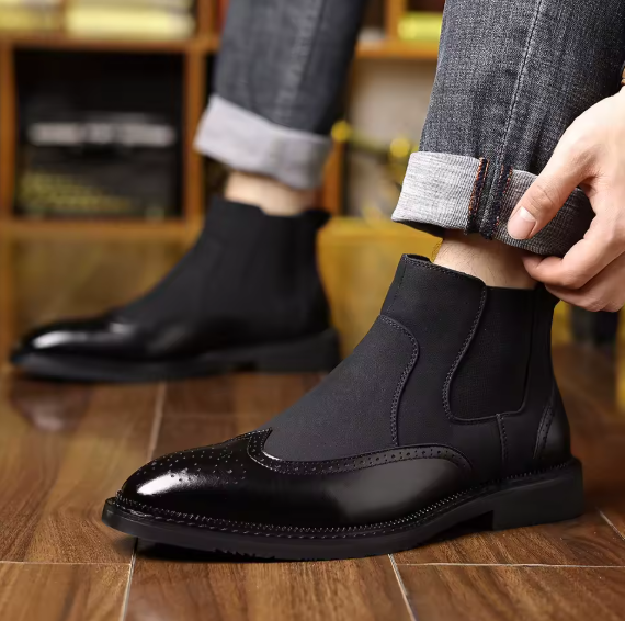 Men’s Matte Leather Pointed Ankle Boots – Designer Business Casual Autumn/Winter Fashion Boots BRANDED