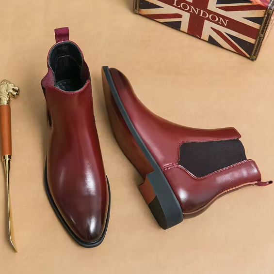 Men’s Red Sole Chelsea Boots – Round Toe Slip-On Ankle Business Boots | Classic PU Leather, Sizes 38–46 BRANDED