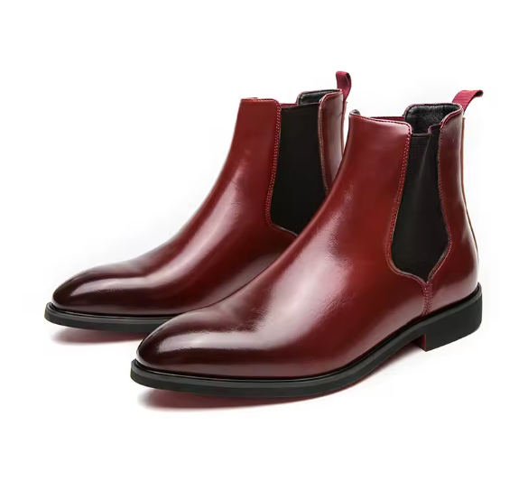 Men’s Red Sole Chelsea Boots – Round Toe Slip-On Ankle Business Boots | Classic PU Leather, Sizes 38–46 BRANDED