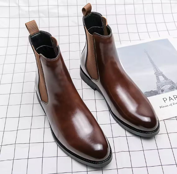 Luxury British Style Men’s Chelsea Boots – Split Leather Dress Shoes for Business, Wedding & Formal Events | Waterproof, Handmade BRANDED