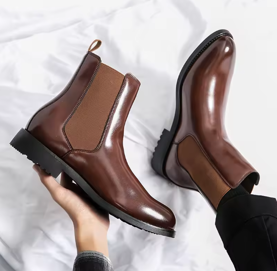 Luxury British Style Men’s Chelsea Boots – Split Leather Dress Shoes for Business, Wedding & Formal Events | Waterproof, Handmade BRANDED