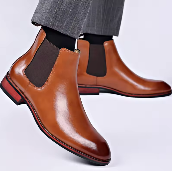 Men's Retro Chelsea Ankle Boots – British Style High-Top Leather Fashion Boots for Winter Casual Wear Move Chain