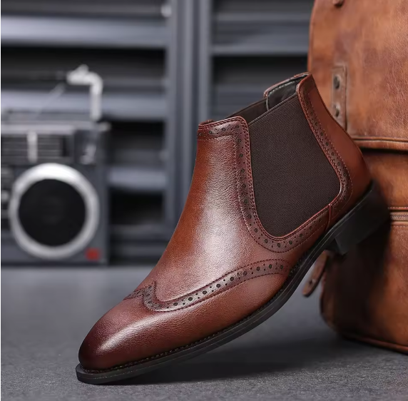 Men’s Retro Chelsea Boots – Low Heel PU Leather Fashionable Footwear for Spring & Autumn Sport Swag