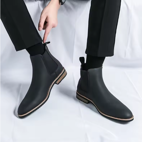 Men’s Chelsea Boots – Retro High-Top Slip-On PU Leather Ankle Shoes | Pointed Toe Casual Dress Boots BRANDED
