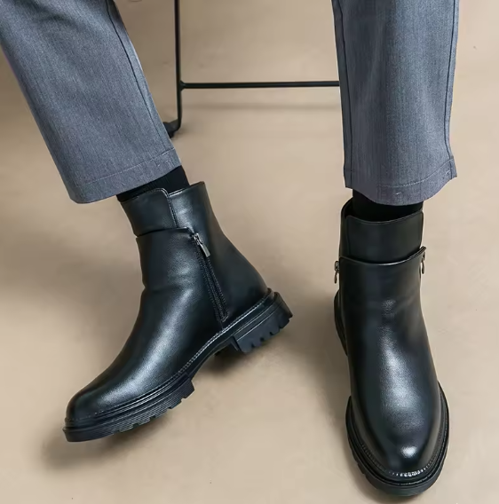 Men’s Handmade Leather Chelsea Boots – Thick Sole British Style Side-Zip Ankle Business Shoes | Spring/Autumn Kentello Shoes