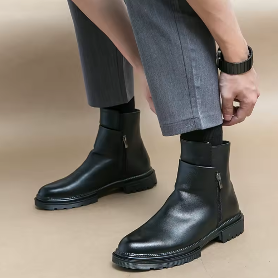 Men’s Handmade Leather Chelsea Boots – Thick Sole British Style Side-Zip Ankle Business Shoes | Spring/Autumn Kentello Shoes