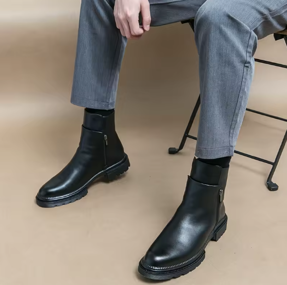 Men’s Handmade Leather Chelsea Boots – Thick Sole British Style Side-Zip Ankle Business Shoes | Spring/Autumn Kentello Shoes