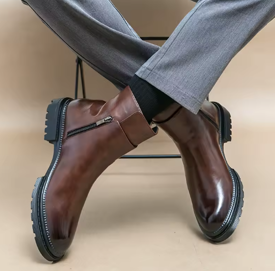 Men’s Handmade Leather Chelsea Boots – Thick Sole British Style Side-Zip Ankle Business Shoes | Spring/Autumn Kentello Shoes