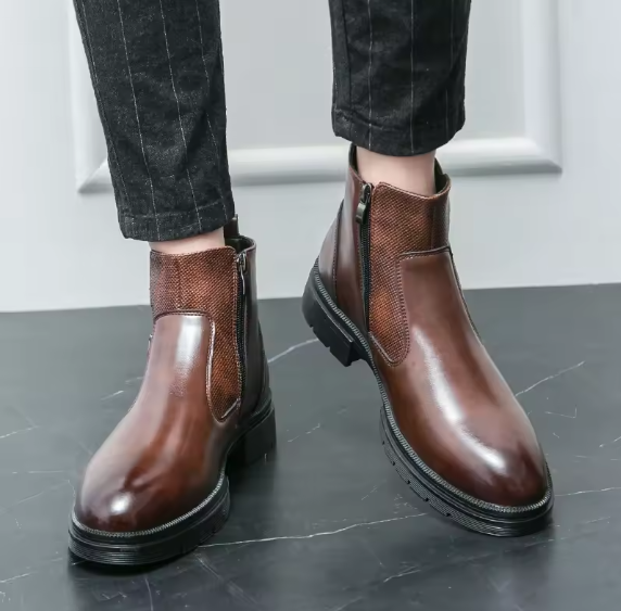 Men's Italian Designer Chelsea Boots – Split Leather Retro Ankle Boots with Zipper | Business & Casual Style Kentello Shoes