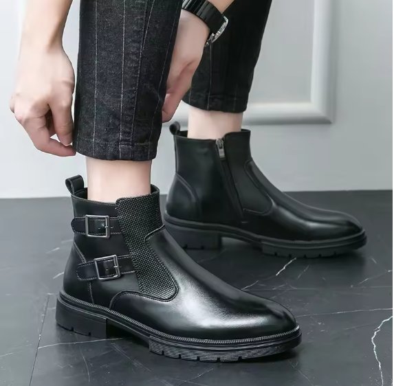 Men's Italian Designer Chelsea Boots – Split Leather Retro Ankle Boots with Zipper | Business & Casual Style Kentello Shoes