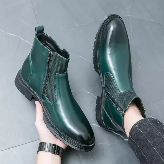 Men's Italian Designer Chelsea Boots – Split Leather Retro Ankle Boots with Zipper | Business & Casual Style Kentello Shoes