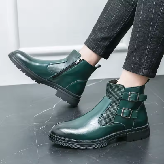 Men's Italian Designer Chelsea Boots – Split Leather Retro Ankle Boots with Zipper | Business & Casual Style Kentello Shoes