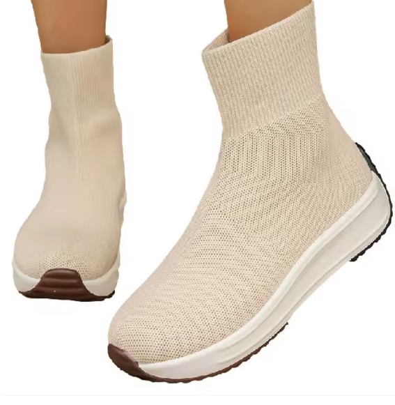 Women’s Sporty Knit Sock Chelsea Boots – Mesh Slip-On Flat Platform Walking Shoes (Sizes 35–43) BRANDED