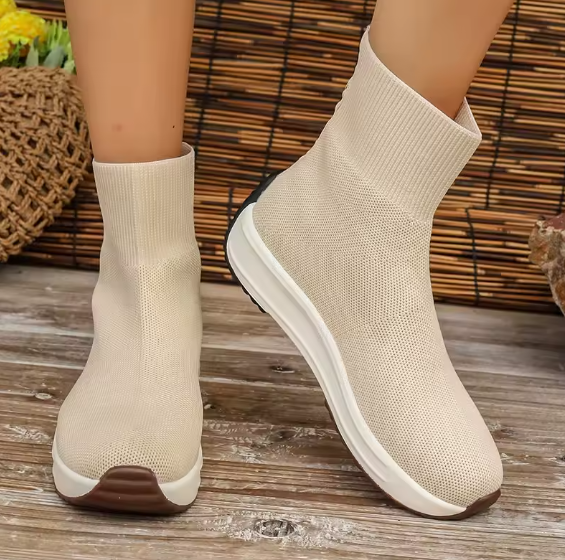 Women’s Sporty Knit Sock Chelsea Boots – Mesh Slip-On Flat Platform Walking Shoes (Sizes 35–43) BRANDED