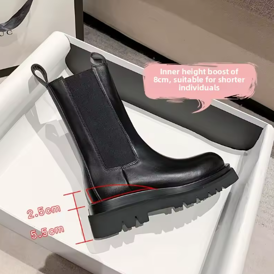 Mona Mid-Calf Chelsea Boots for Women – Waterproof Platform British Style Round Toe Autumn/Spring Boots BRANDED