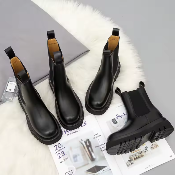 Mona Mid-Calf Chelsea Boots for Women – Waterproof Platform British Style Round Toe Autumn/Spring Boots BRANDED