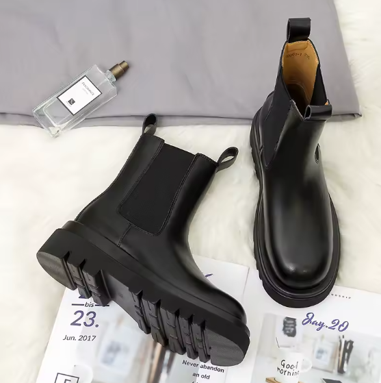 Mona Mid-Calf Chelsea Boots for Women – Waterproof Platform British Style Round Toe Autumn/Spring Boots BRANDED