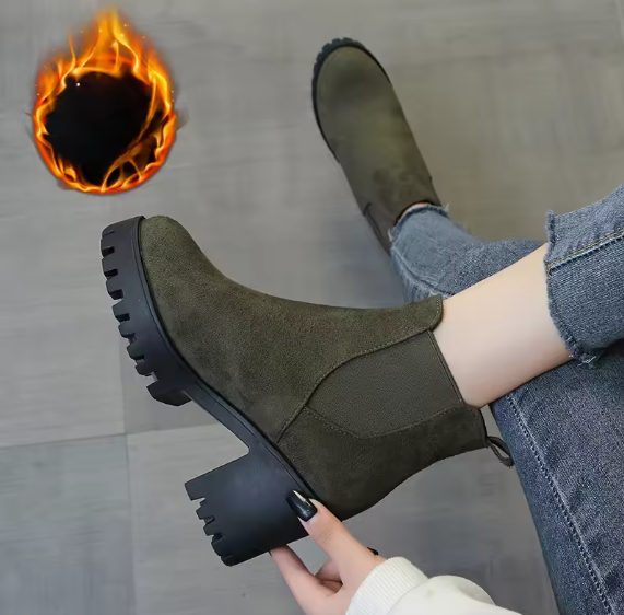 Women’s Suede Chunky Heeled Chelsea Boots – Plus Size Slip-On Ankle Boots | Autumn Winter Fashion | Round Toe Platform Booties Big Stone