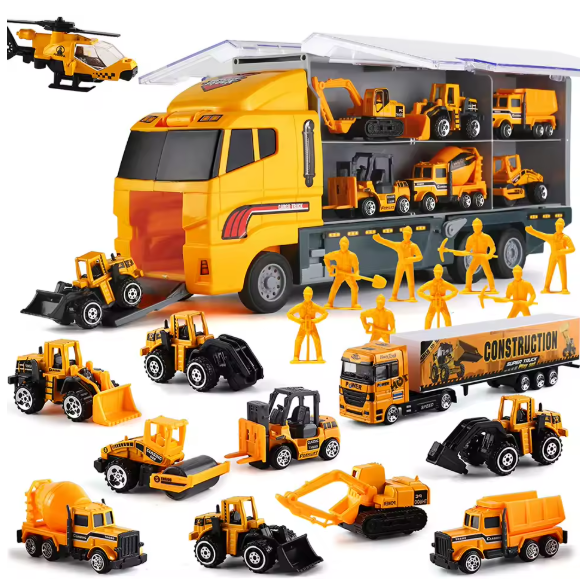 10-in-1 Construction Truck Toy Set with Storage Carrier β Die-Cast Vehicle Transporter with Excavator, Dump Truck, Digger & Backhoe | Educational STEM Play Gift for Kids BRANDED