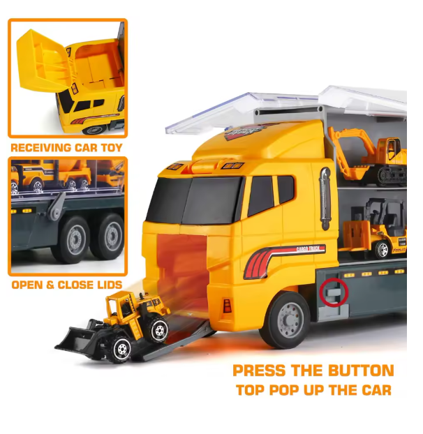 10-in-1 Construction Truck Toy Set with Storage Carrier β Die-Cast Vehicle Transporter with Excavator, Dump Truck, Digger & Backhoe | Educational STEM Play Gift for Kids BRANDED