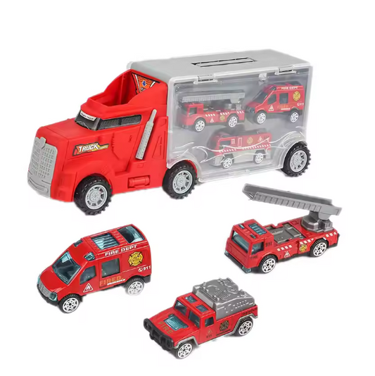 10-in-1 Construction Truck Toy Set with Storage Carrier – Die-Cast Vehicle Transporter with Excavator, Dump Truck, Digger & Backhoe | Educational STEM Play Gift for Kids BRANDED