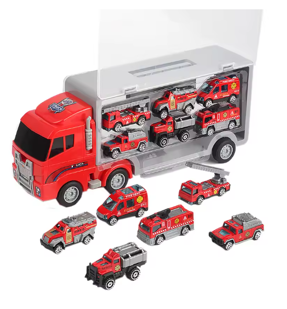 10-in-1 Construction Truck Toy Set with Storage Carrier β Die-Cast Vehicle Transporter with Excavator, Dump Truck, Digger & Backhoe | Educational STEM Play Gift for Kids BRANDED