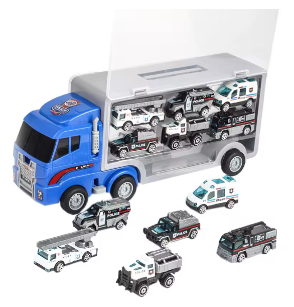 10-in-1 Construction Truck Toy Set with Storage Carrier β Die-Cast Vehicle Transporter with Excavator, Dump Truck, Digger & Backhoe | Educational STEM Play Gift for Kids BRANDED