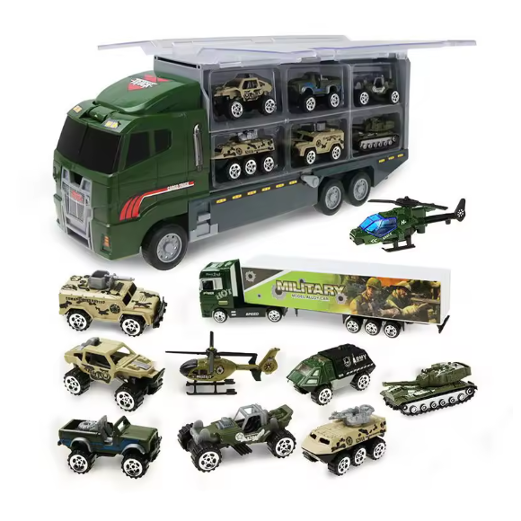 10-in-1 Construction Truck Toy Set with Storage Carrier β Die-Cast Vehicle Transporter with Excavator, Dump Truck, Digger & Backhoe | Educational STEM Play Gift for Kids BRANDED