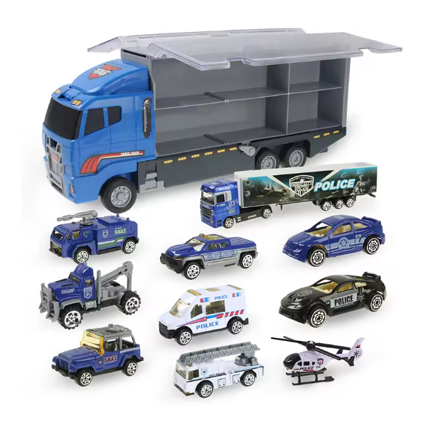 10-in-1 Construction Truck Toy Set with Storage Carrier β Die-Cast Vehicle Transporter with Excavator, Dump Truck, Digger & Backhoe | Educational STEM Play Gift for Kids BRANDED
